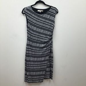 Ann Taylor Loft Womens Sheath Dress Black Stripe Ruched Sleeveless Petites PS